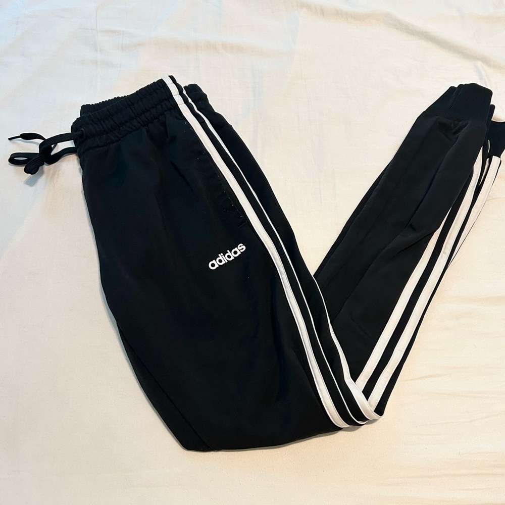 Adidas 3 Stripe Lined Black Joggers/Track Pants